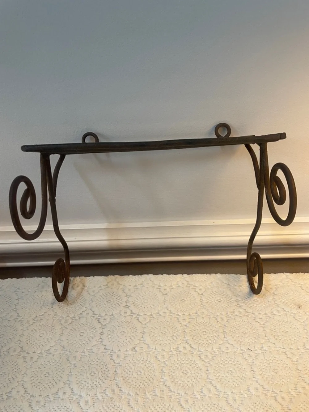 Rustic Brown Metal Scroll Wall Shelf